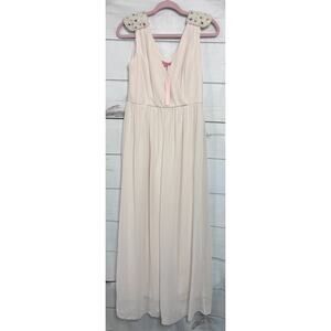 Minuet Size MED Maxi Dress Beaded Shoulder Accents Cream Color